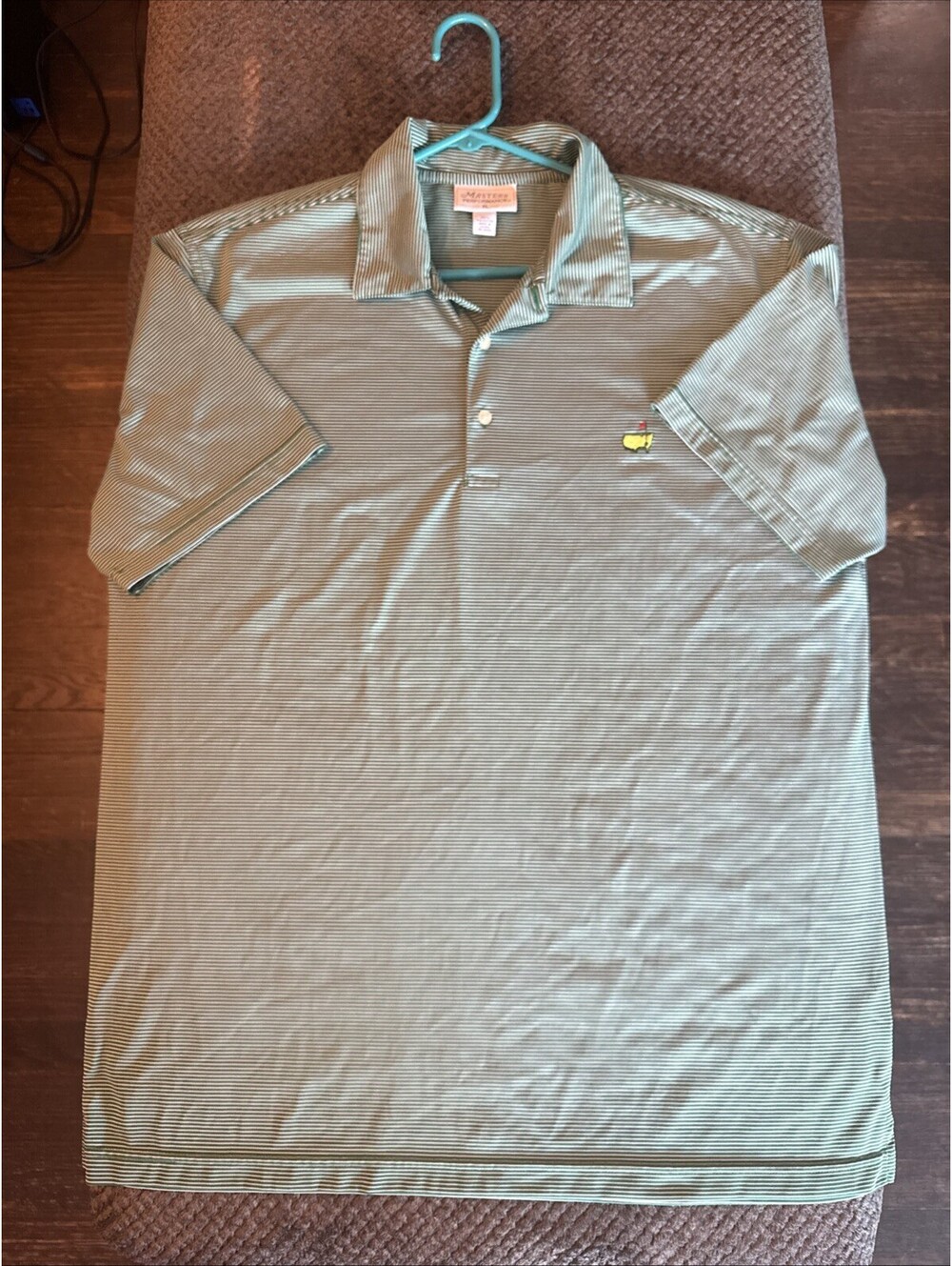 Masters Tech Golf Performance Polo Shirt Mens XL Green Striped Augusta Stretch